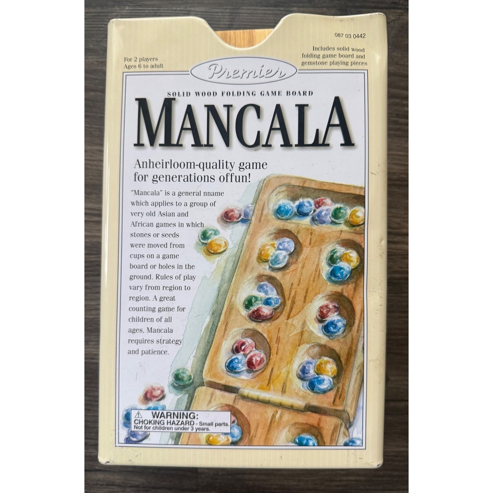 Vintage 2001 Mancala Solid Wood Folding Game Board Gemstone Pieces Y2K